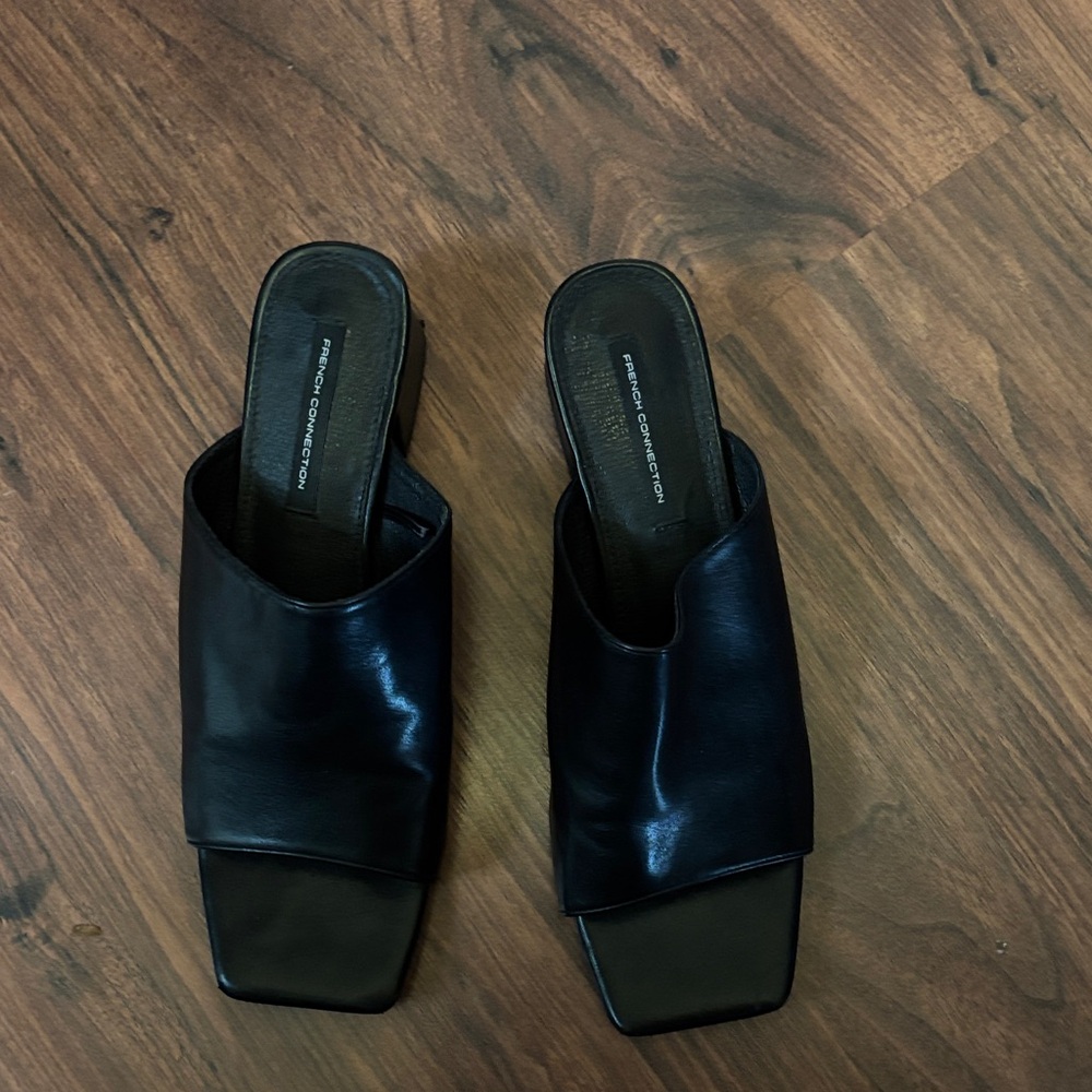 French Connection Black square toe Leather Mules